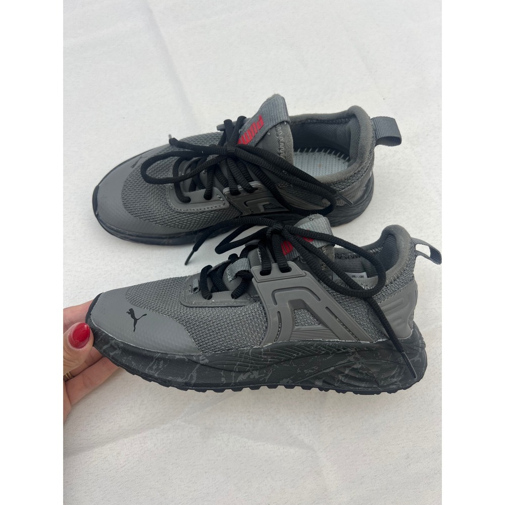 Puma Kids Running Shoes Sneakers Lightweight Athletic Gray Black Size